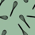 Pattern behind a green background with black vector kitchen whisks Royalty Free Stock Photo